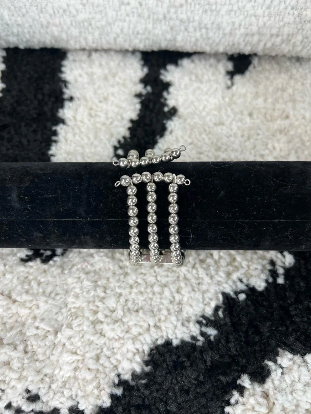 Y2K Silver beaded cuff bracelet with silver beads